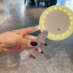 Rotatable Rhinestones Handle Makeup Mirror With LED Light