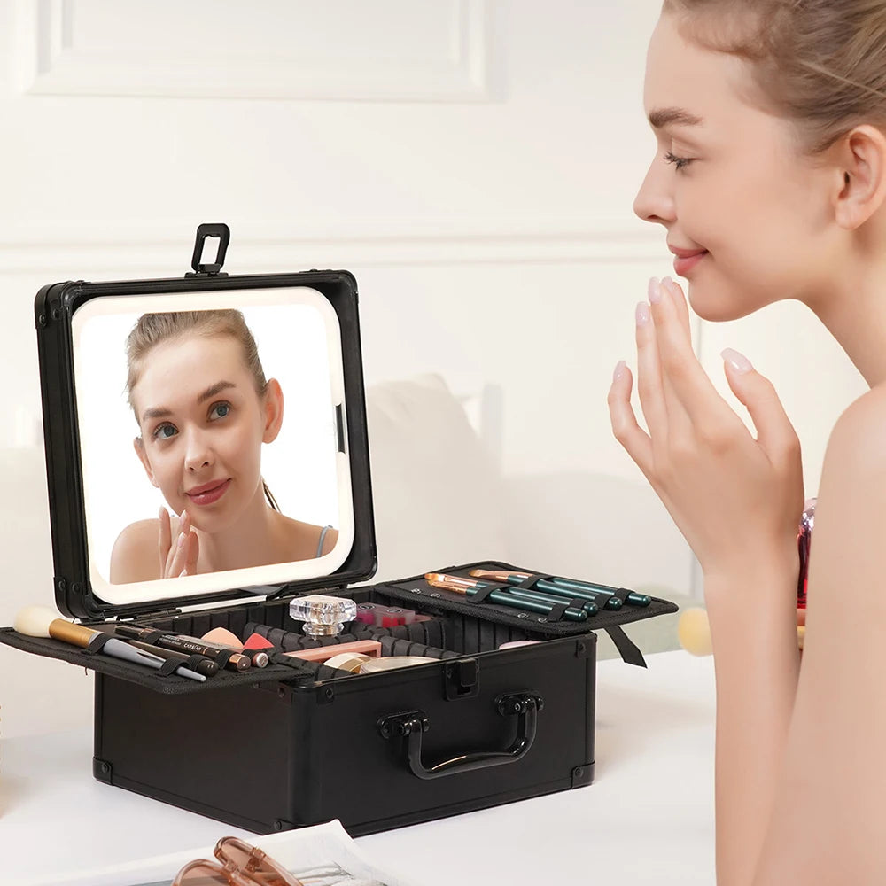 Portable Makeup Hard Case With Adjustable LED light Mirror