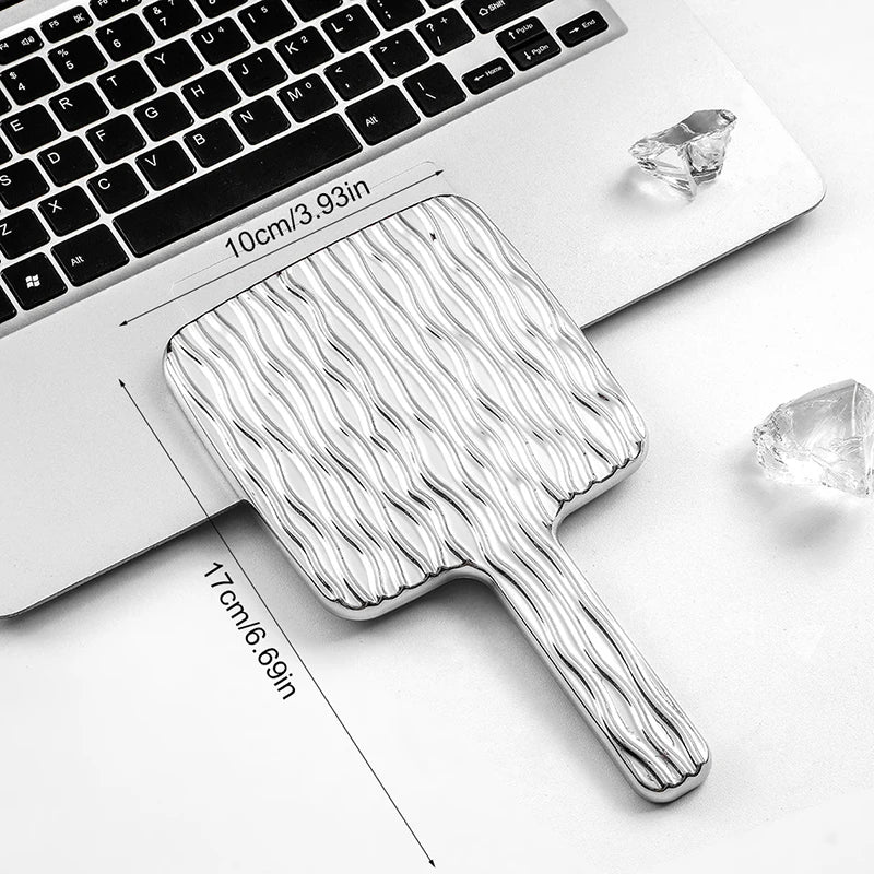Square Handheld Mirror with Electroplated Ripple Design