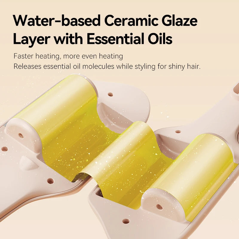 Wavy Hair Crimper with Curling Iron - Beige