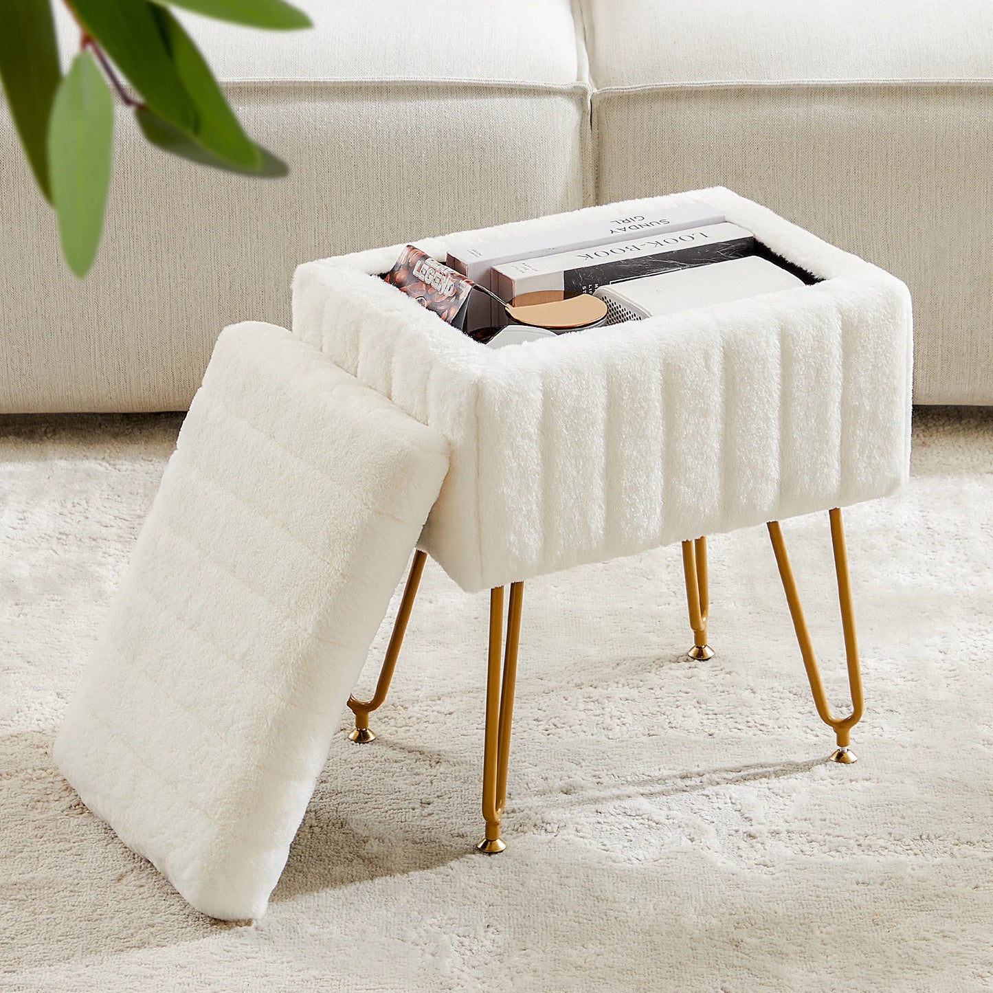 Faux Fur Multipurpose Dressing Desk Stool
