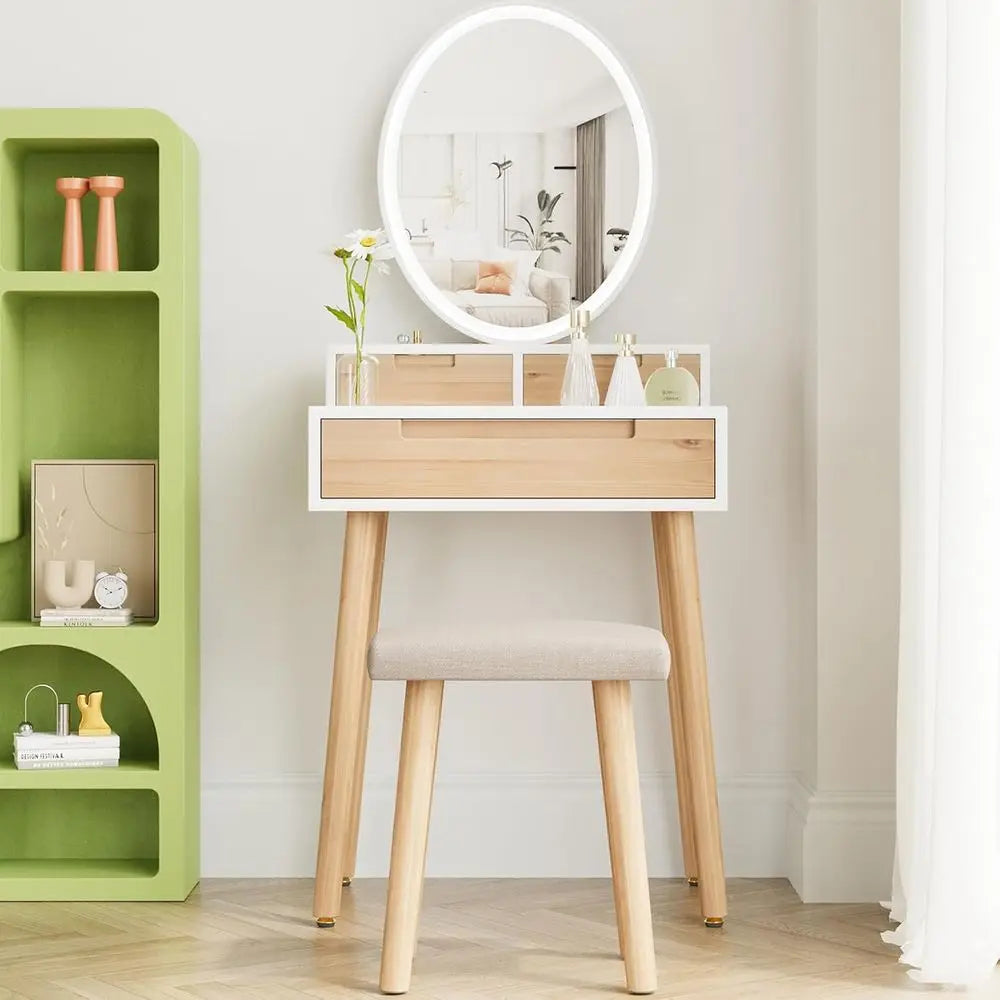 Compact Vanity Desk with Mirror and Storage for Small Spaces