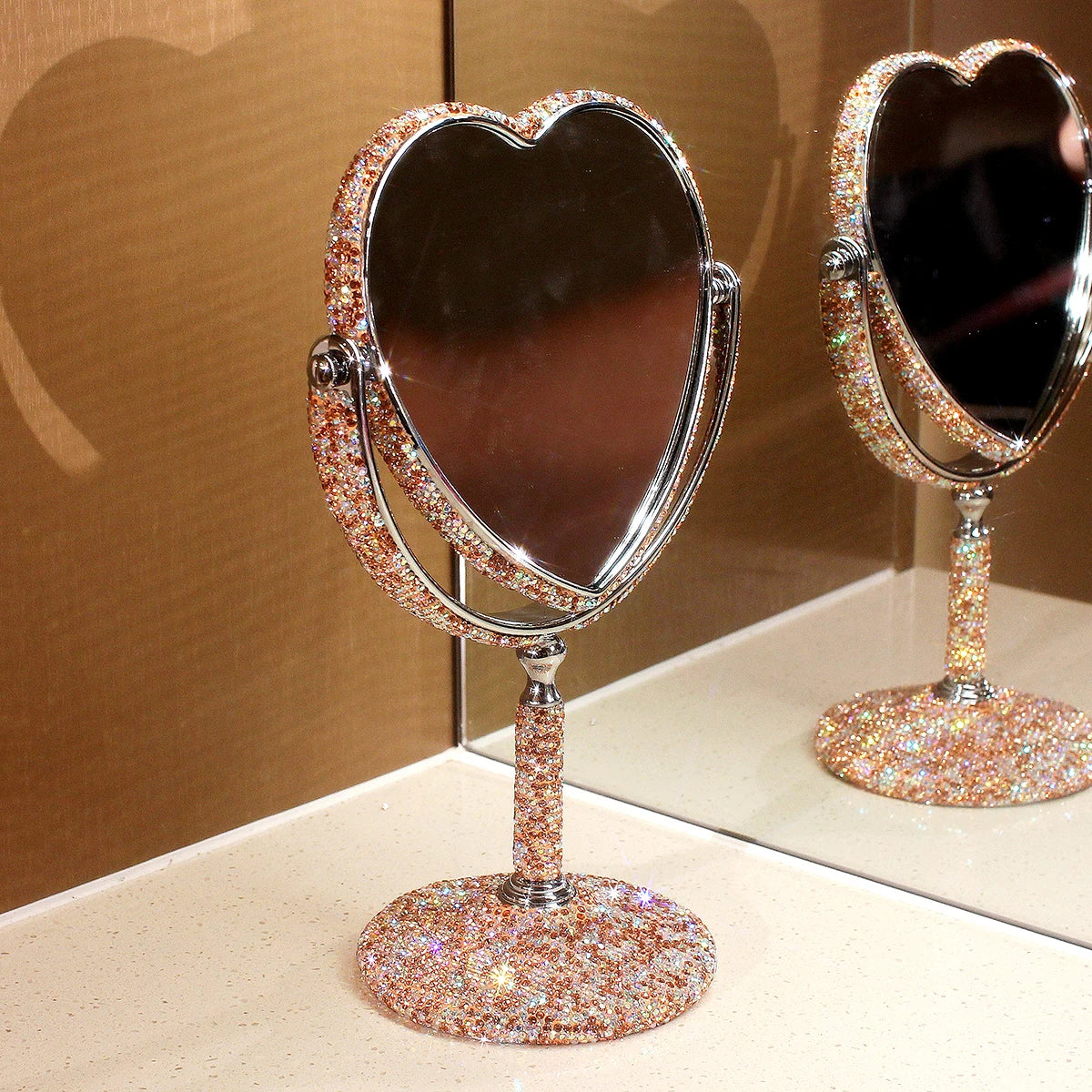 HeartGlow 360° Makeup Mirror (Double-Sided Heart Shape)