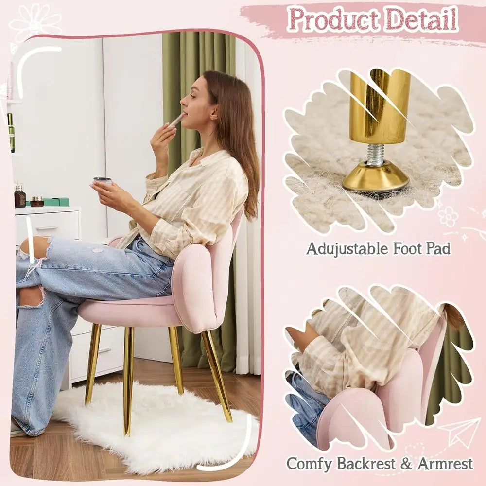 Vanity Chair with Adjustable Gold Legs and Pillow