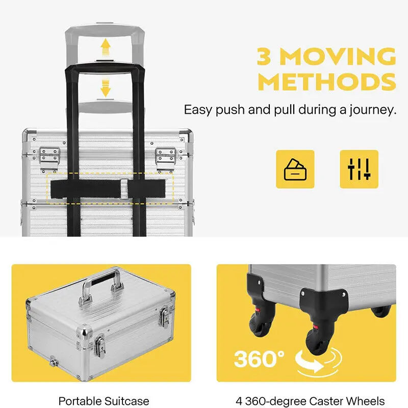 4in1 Makeup Rolling Train Case $ Cosmetic Organizer Box with Led Light Mirror