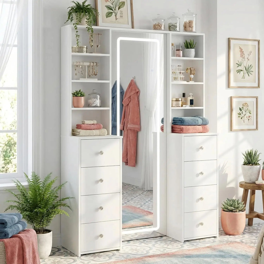 Full-Length Vanity Set With 8 Drawers & Shelves