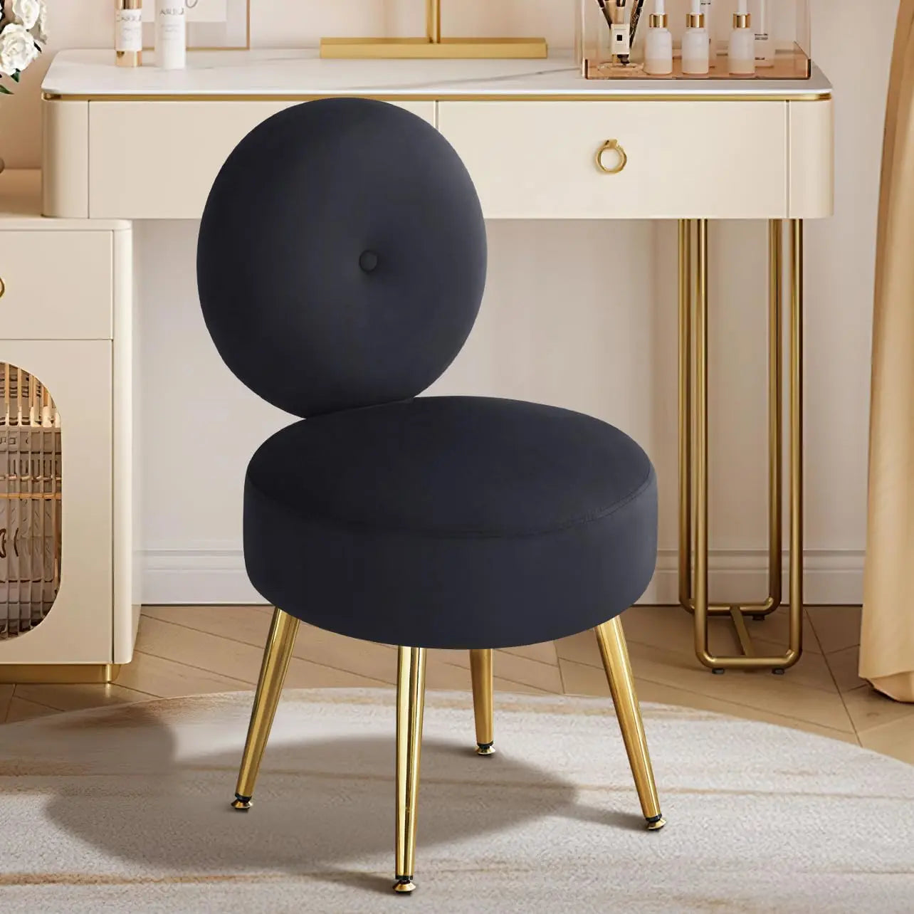 Luxury Vanity Chair with with Gold Legs