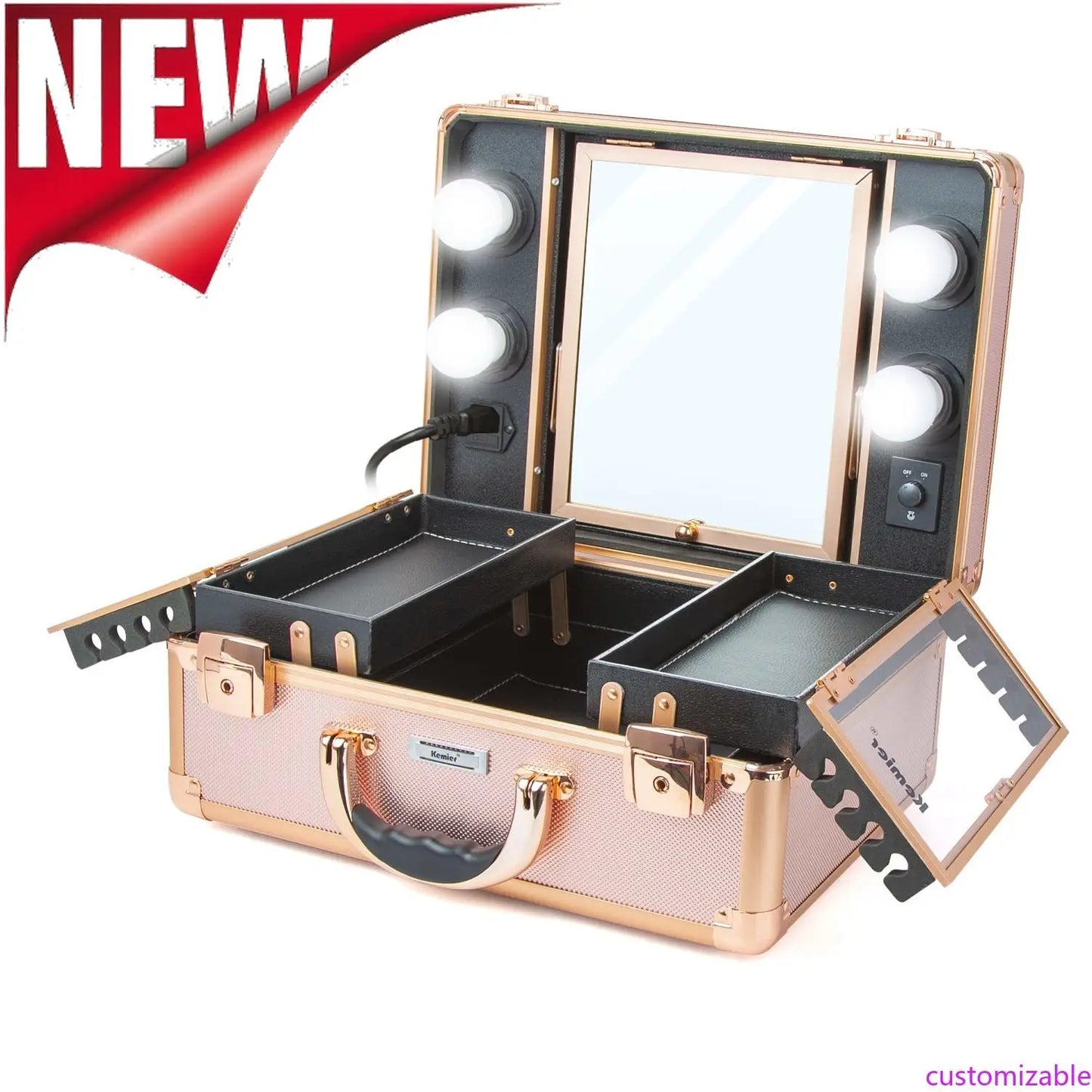 Makeup & Cosmetic Storage Box with LED Light Customizable Dividers