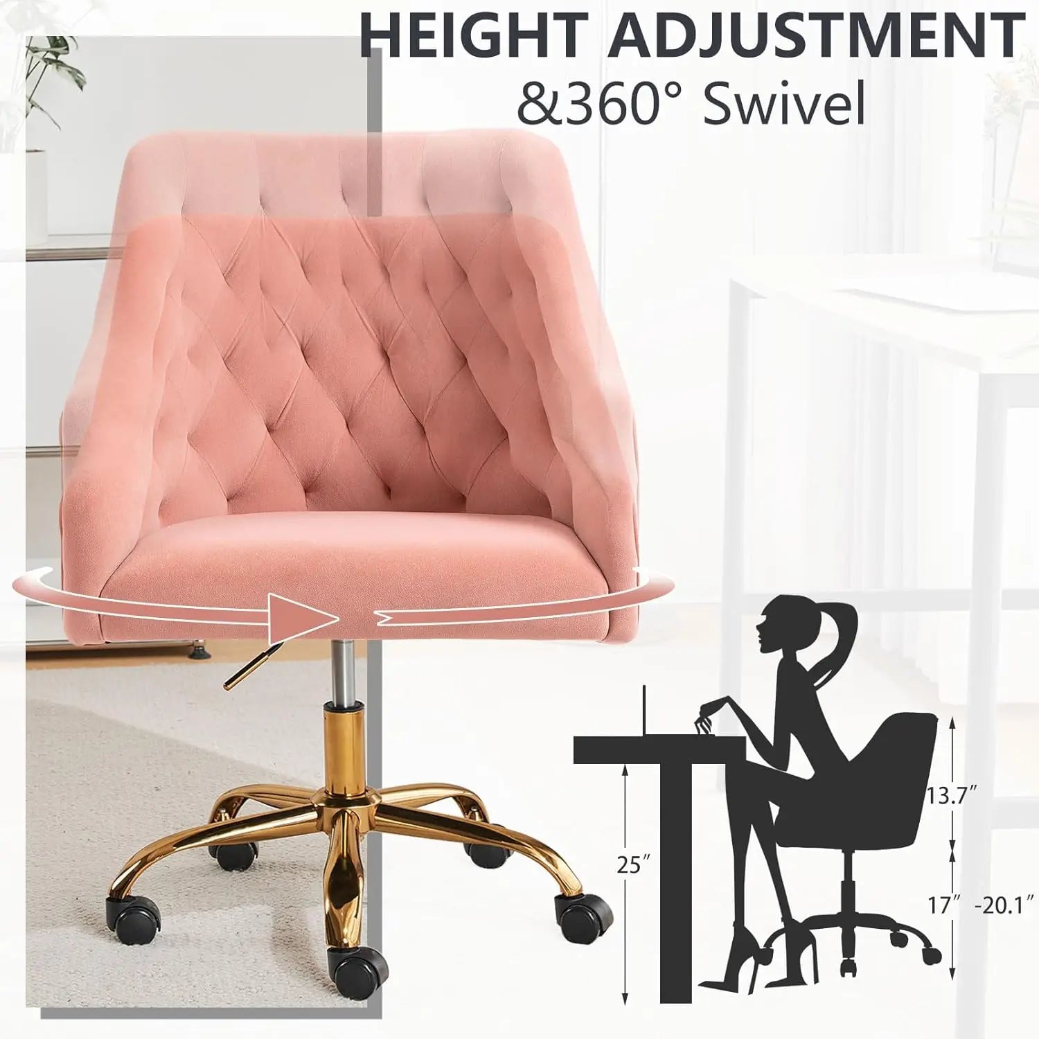Height Adjustable Swivel Vanity Chair - Pink
