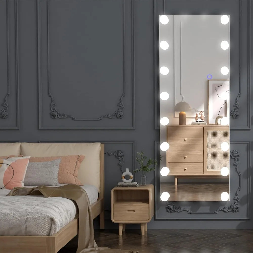 Full Length Vanity Mirror With Light Bulbs & Aluminum Frame [Size: 20"x 63"]
