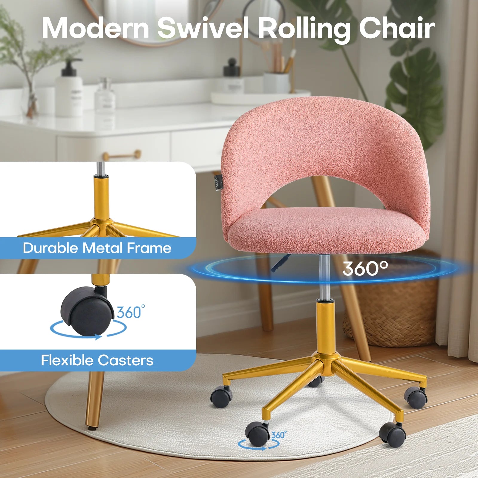 Makeup Vanity Desk  Adjustable Swivel Chair