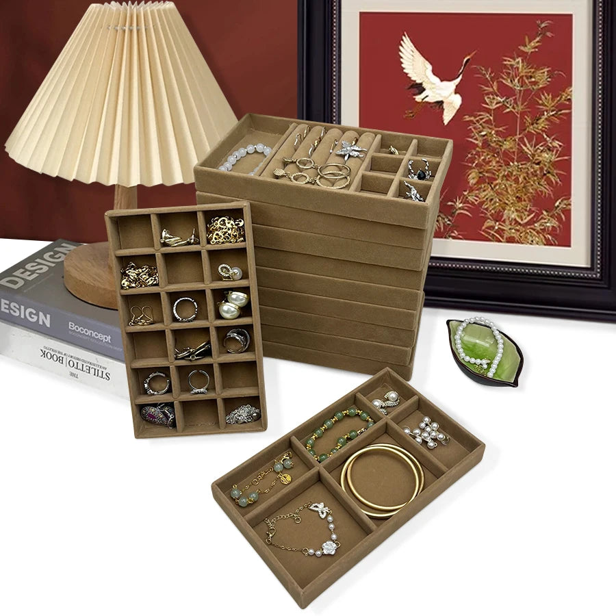 Luxury Velvet Drawer Organizer Tray [Brown]