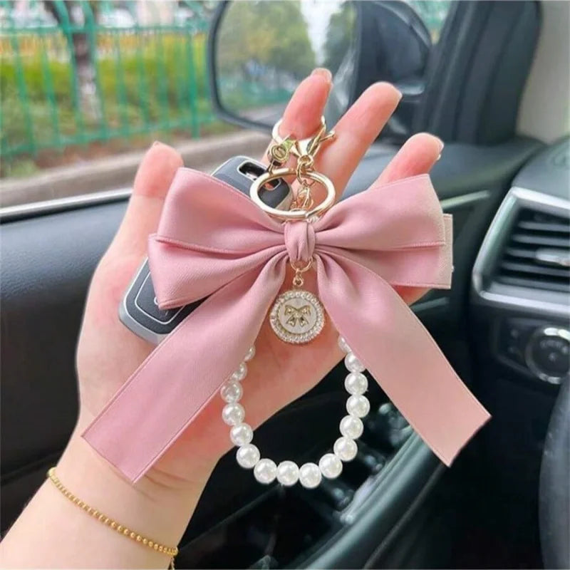 Pearl Beaded with bow Bag Keychain