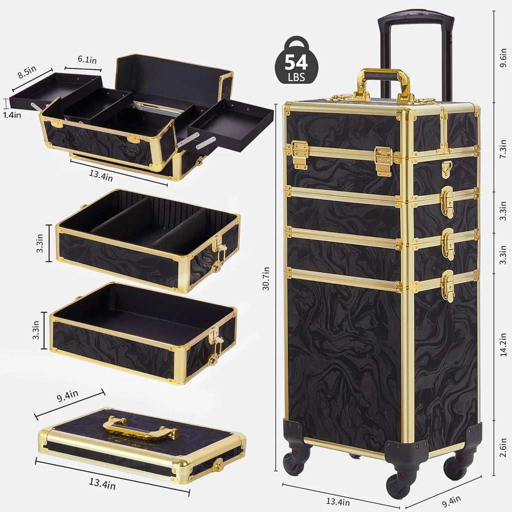 5 in 1 Rolling Makeup Train Case With Lid