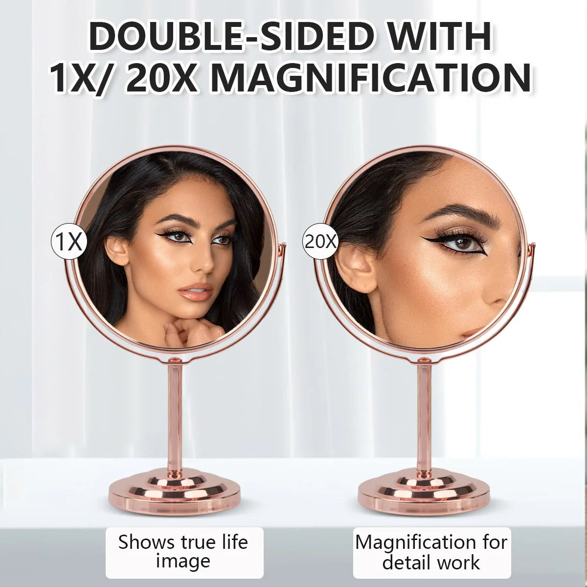 Double Side Standing Makeup Mirror With 2x Magnification [3/4/5 Inches]