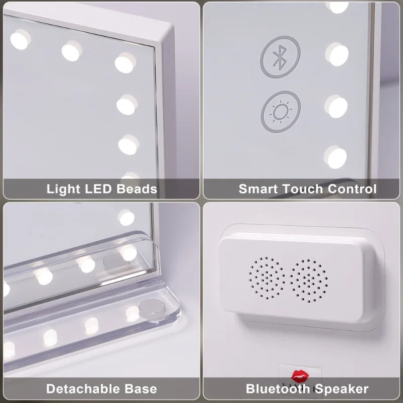 Makeup Vanity Mirror with Bluetooth Speaker and Detachable 10X [Size: 10''x12'']