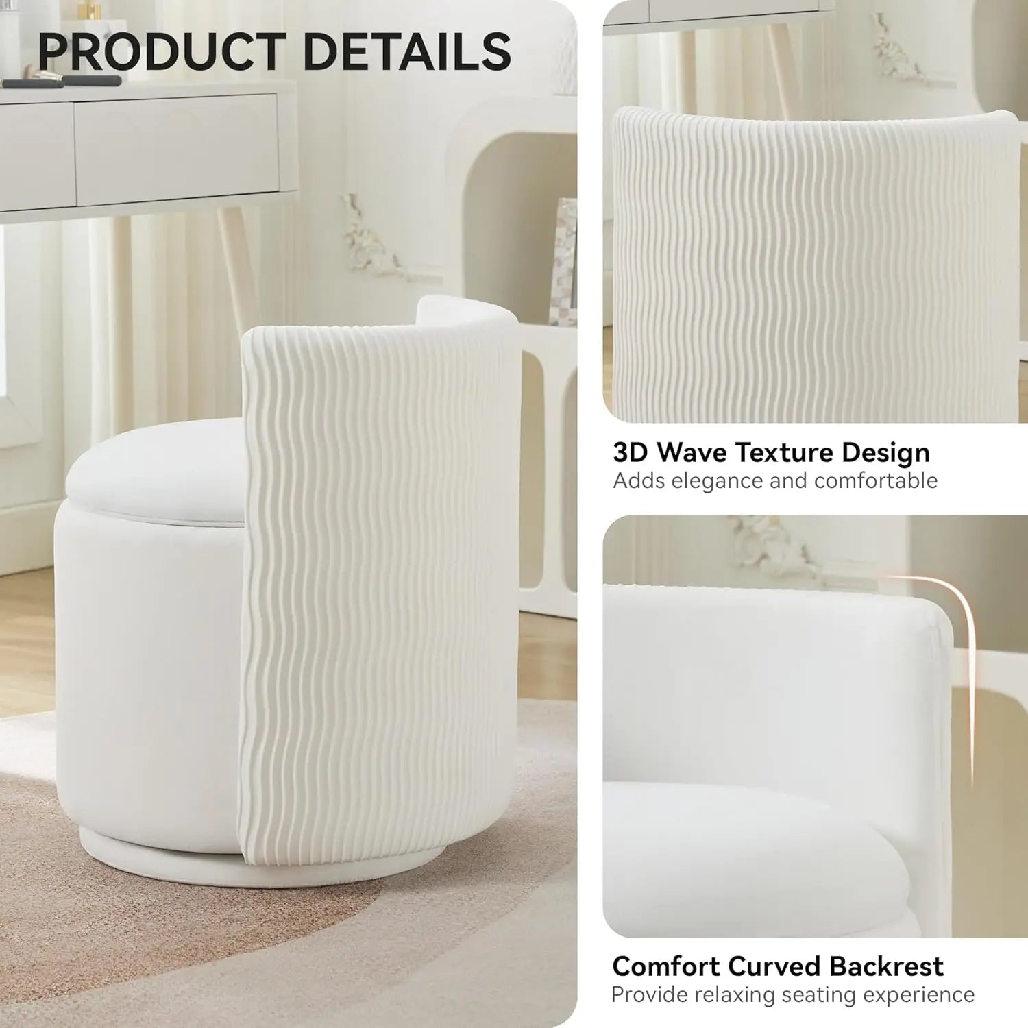 360° Swivel Dressing Table Stool - White