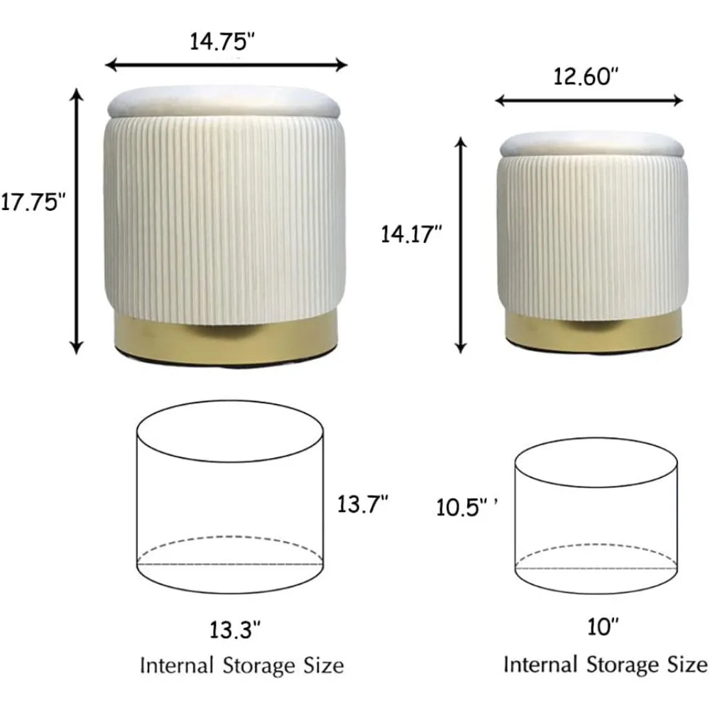 Set Of 2 Round Ottoman Vanity Stool [Cream]