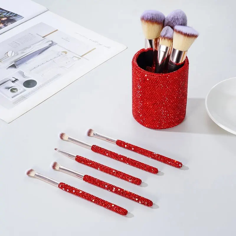Rhinestone Makeup Brushes With Organizer Bucket