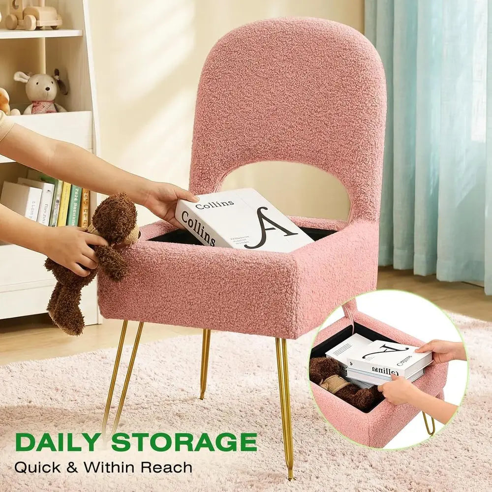 Vanity Chair with Storage & Cushioned Seat