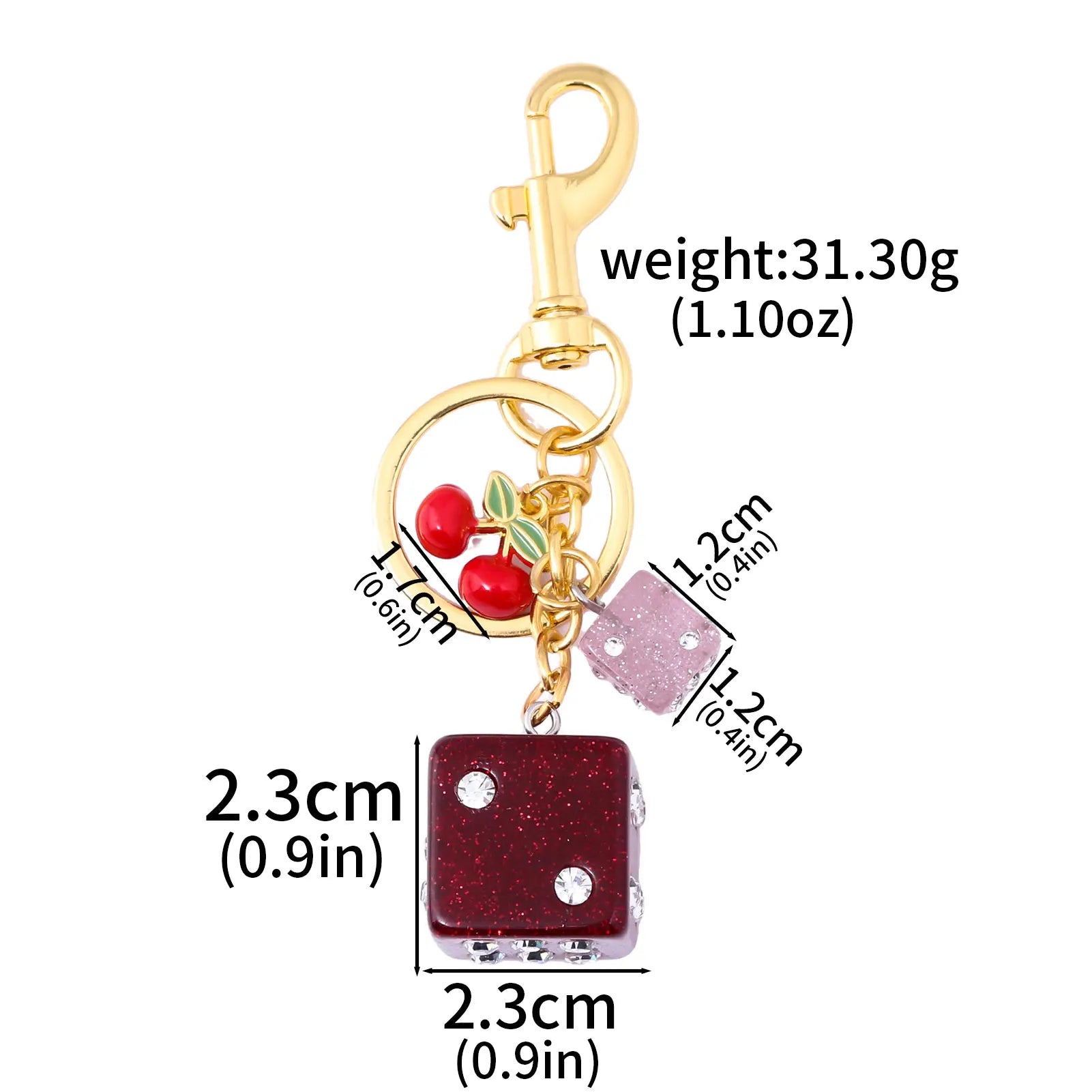 Dice Shape Crystal Bag Keychain