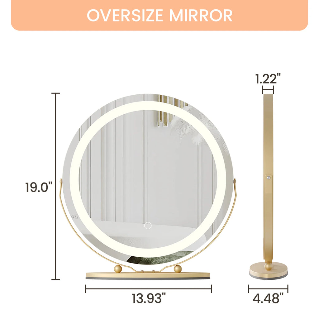 19 Inch Large Round Vanity Mirror With Touch Controls