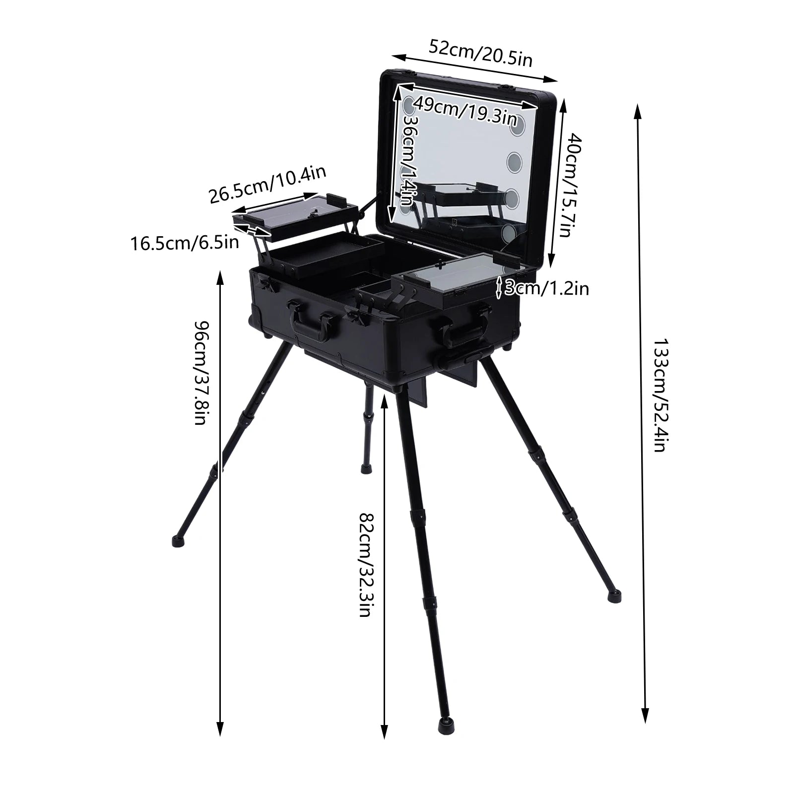 Professional Makeup & Cosmetic Aluminum Trolley with LED Lights