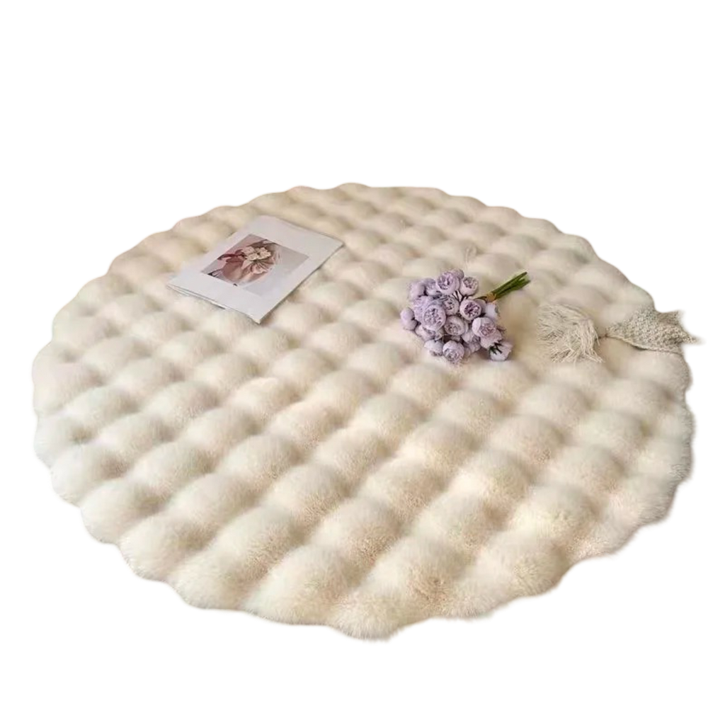 Round Bubble Rabbit Fur Vanity Chair Rug