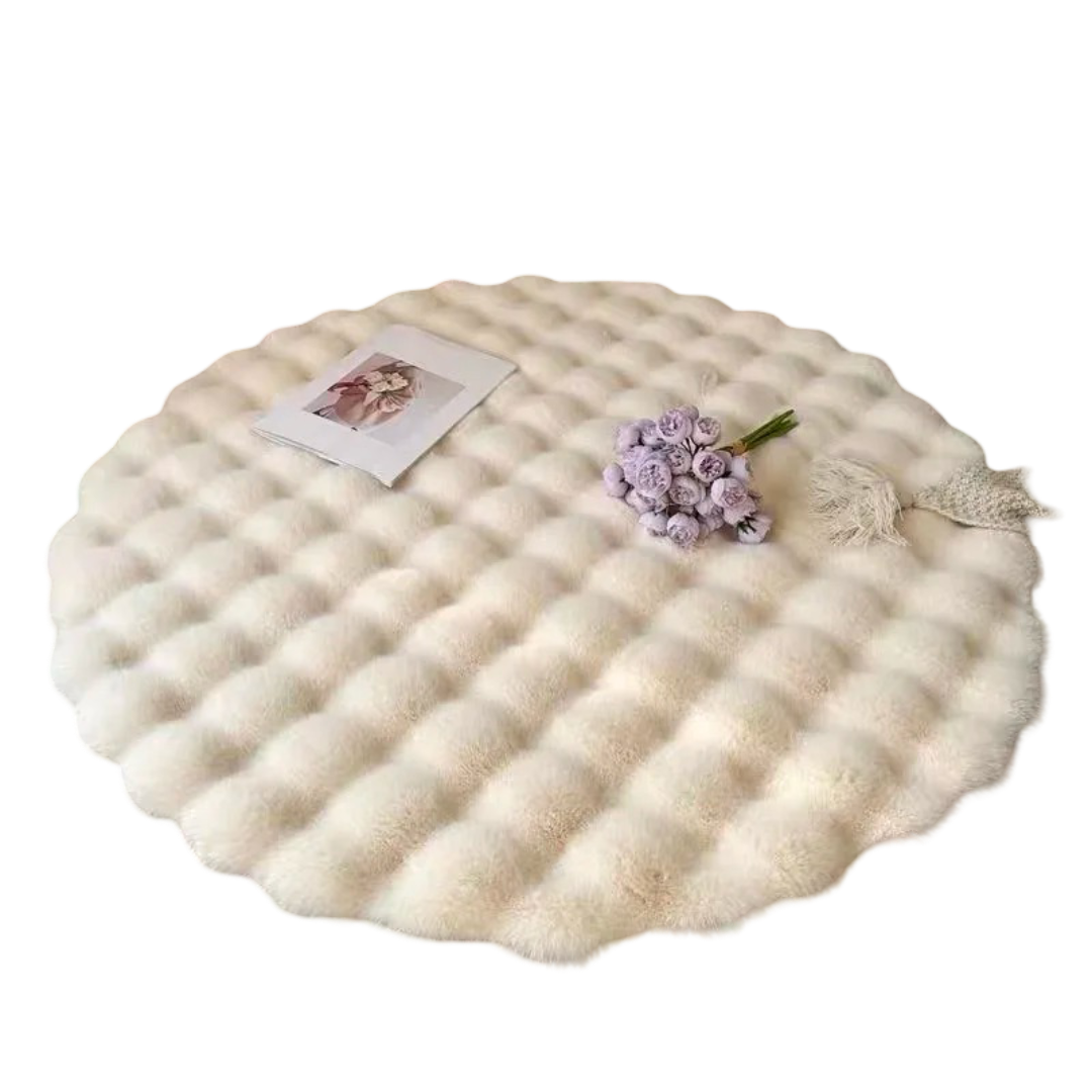 Round Bubble Rabbit Fur Vanity Chair Rug