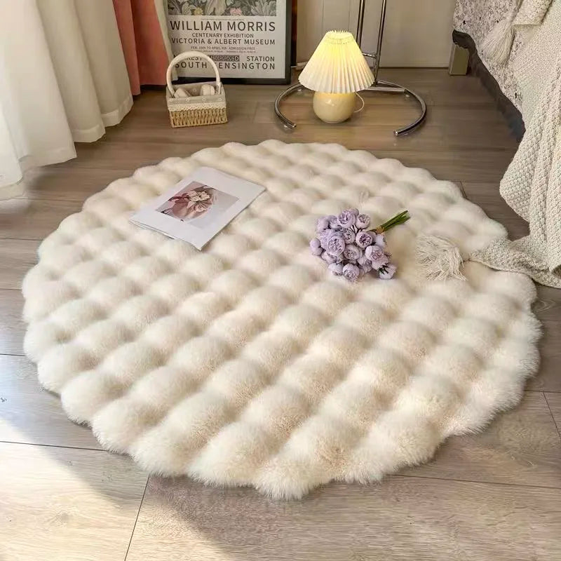 Round Bubble Rabbit Fur Vanity Chair Rug