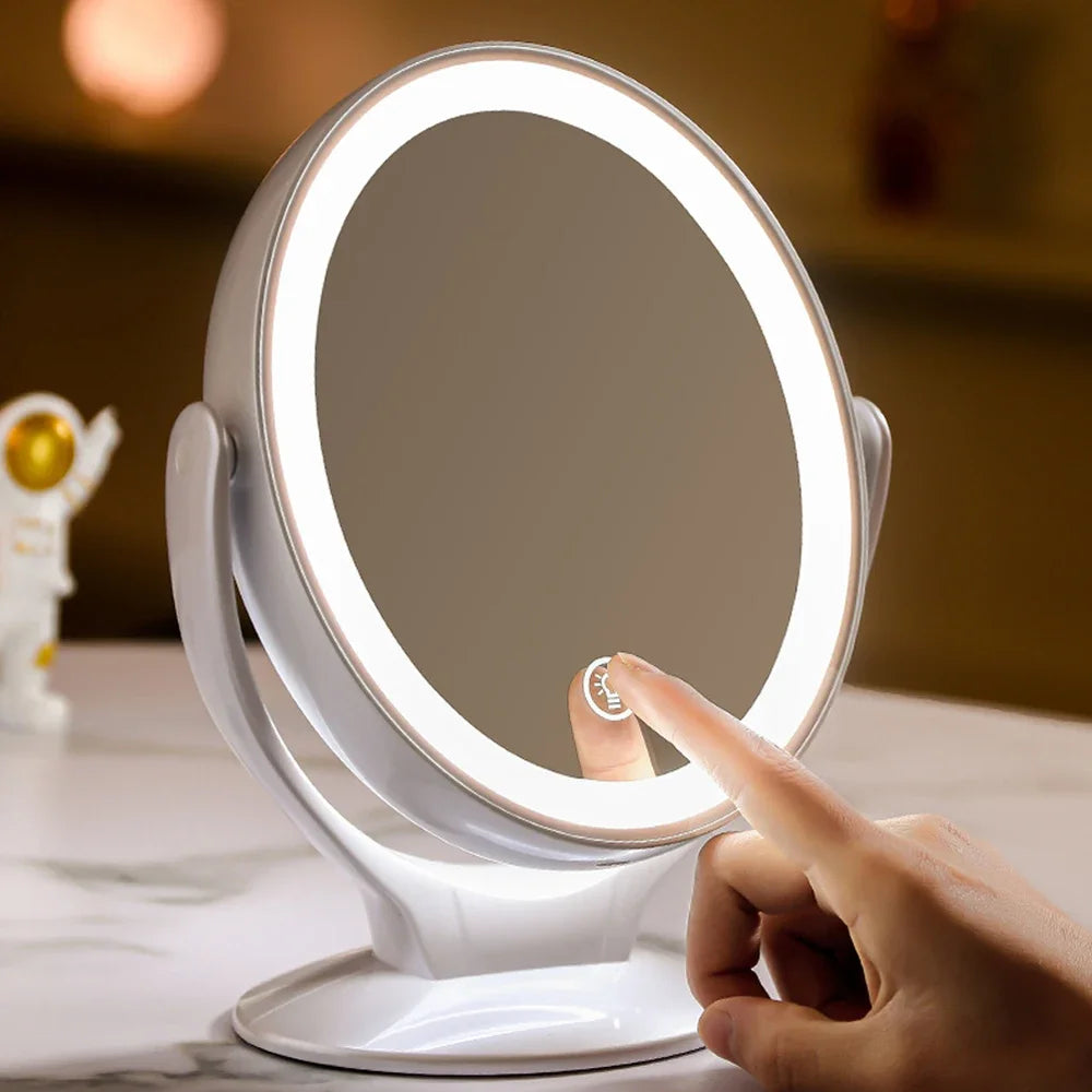 Rounded Double Sided Standing Makeup Mirror With LED Light & Magnification [1X/7X]