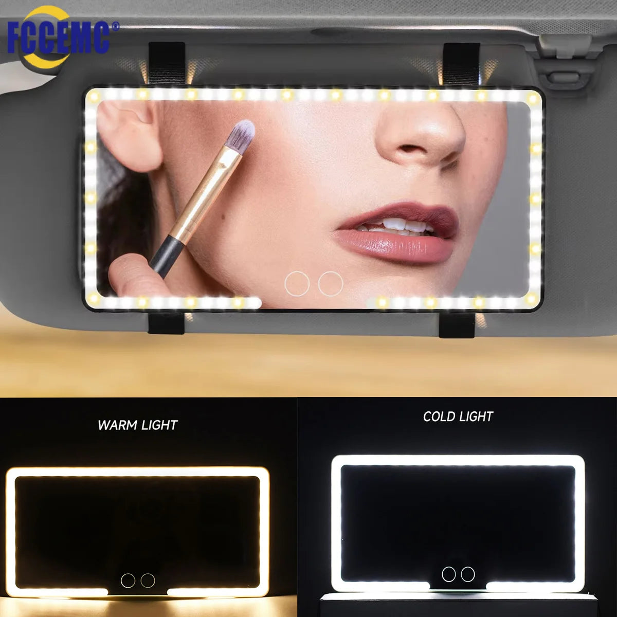 Dual Colors Car Sun Visor Rechargeable LED Vanity Mirror & Touch Screen