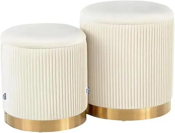 Set Of 2 Round Ottoman Vanity Stool [Cream]