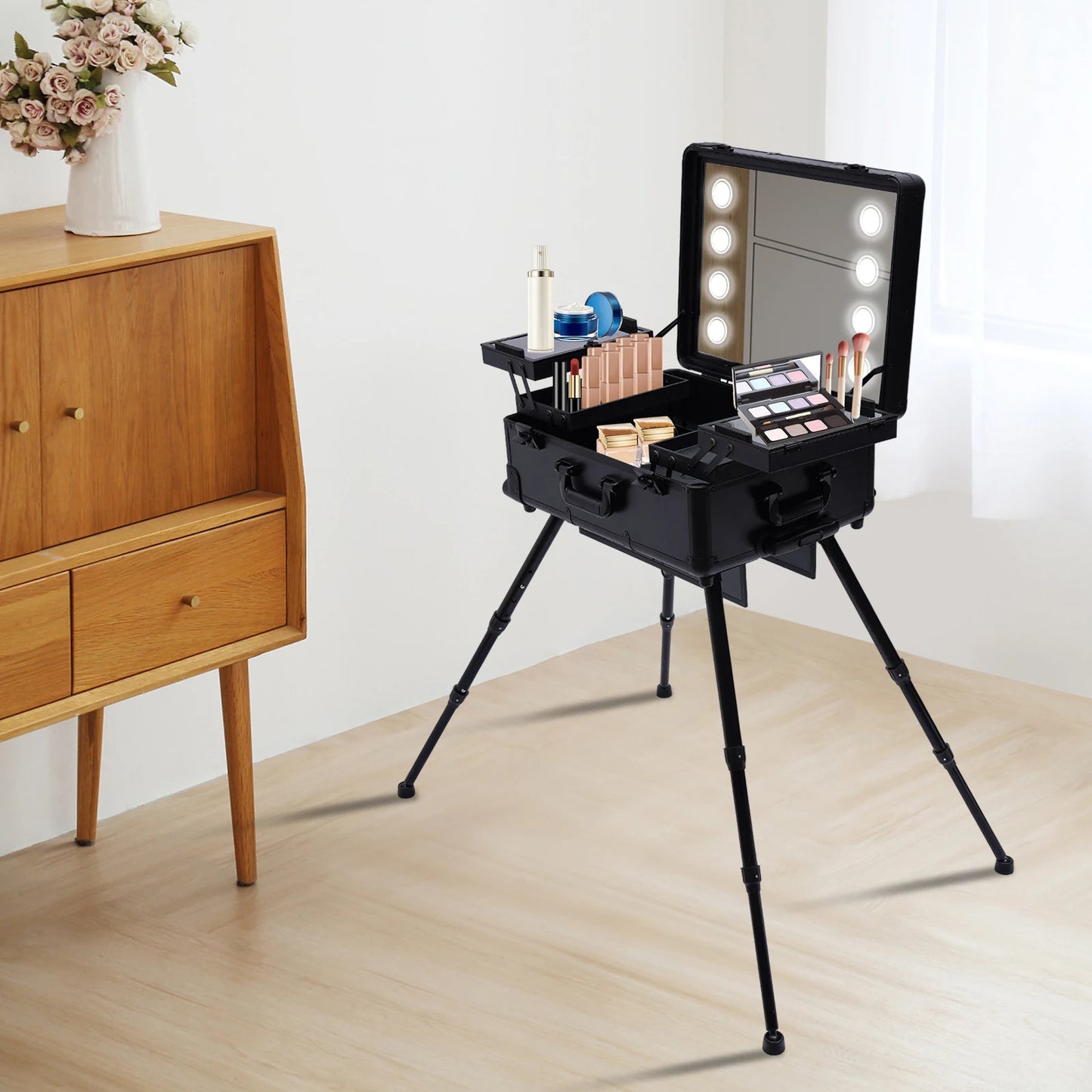 Professional Makeup & Cosmetic Aluminum Trolley with LED Lights