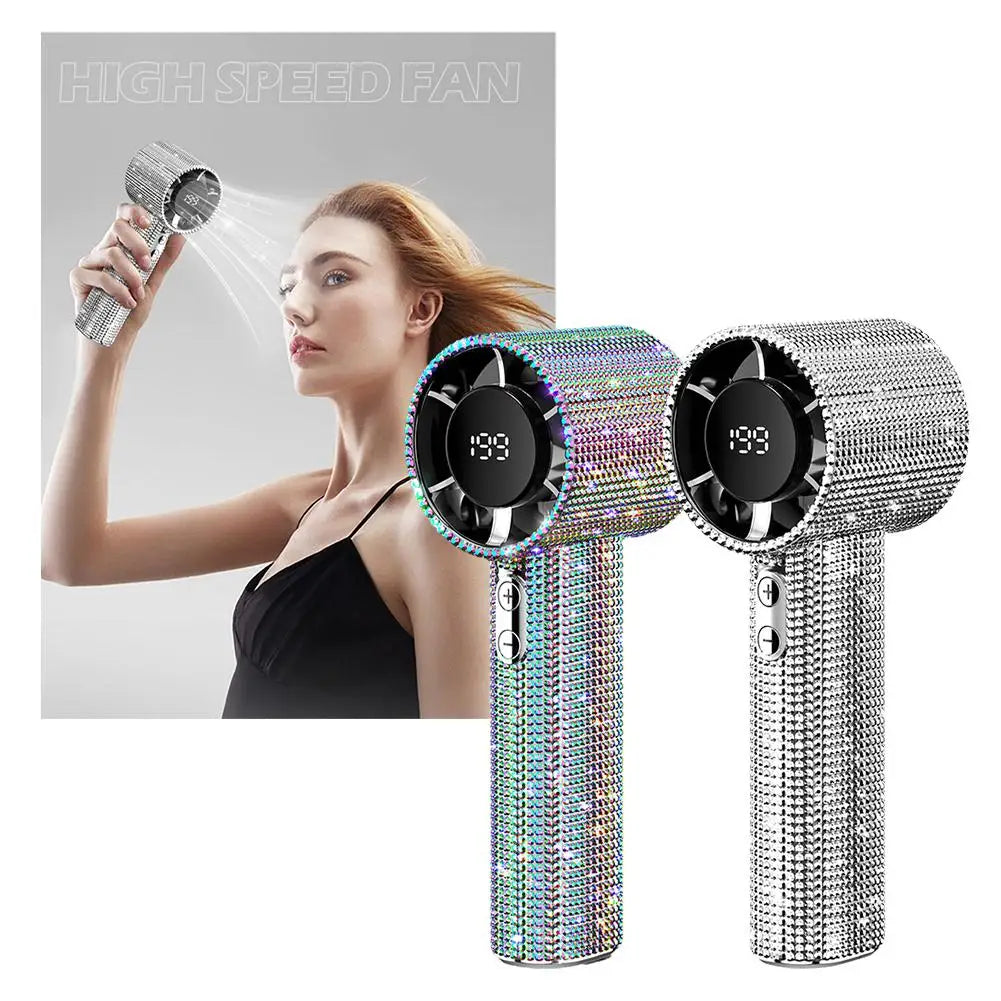 Portable Handheld Fan Covered With Diamonds