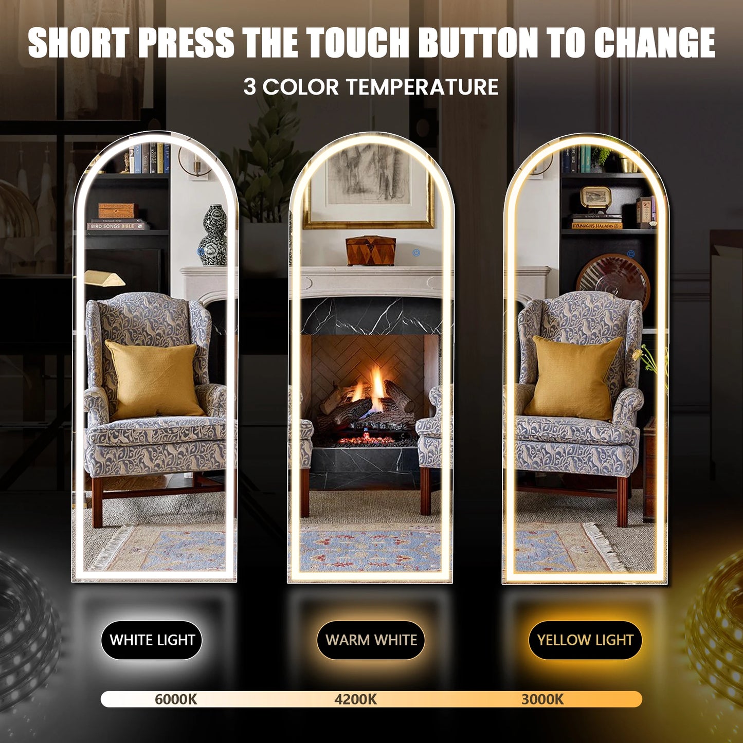 Full-Length LED Mirror with Aluminum Frame [Size: 16"x 60"]