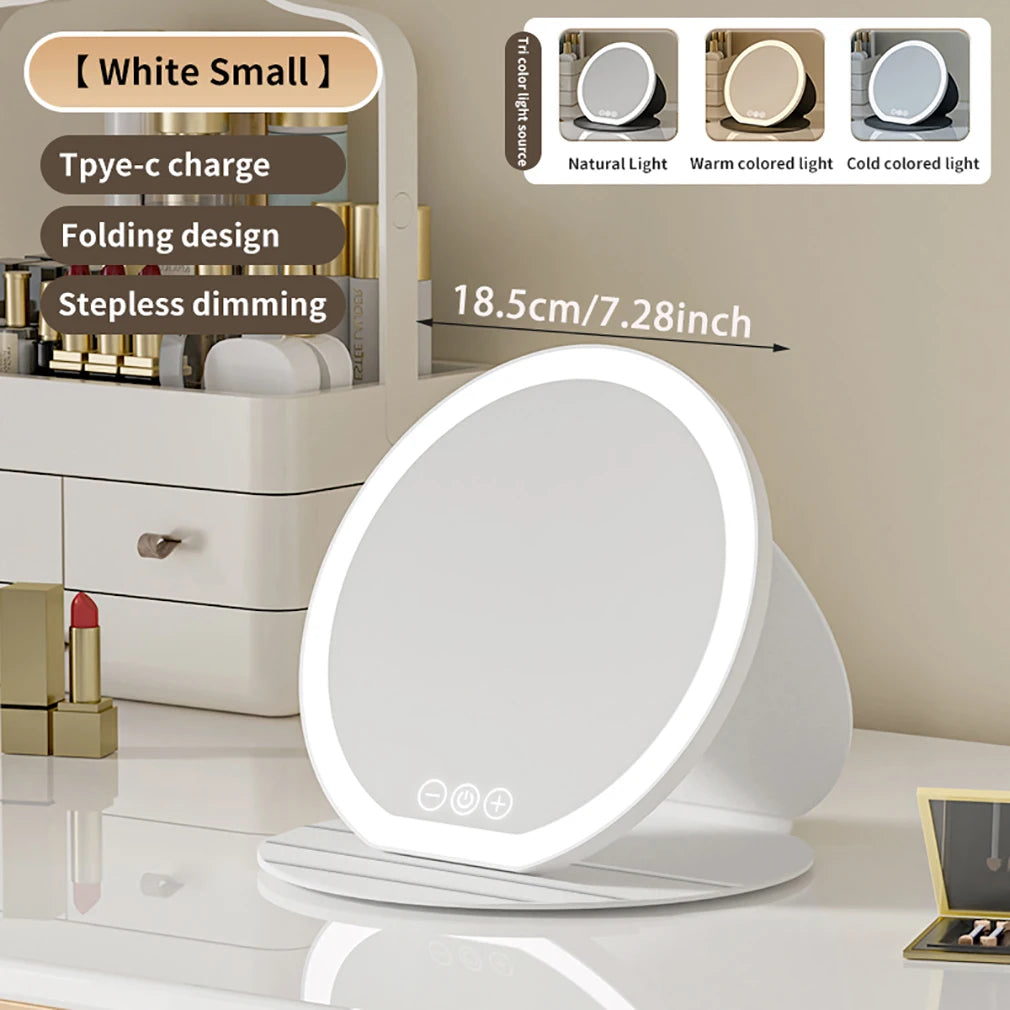 Compact Circular LED Makeup Mirror [7.28/8.66 inch]