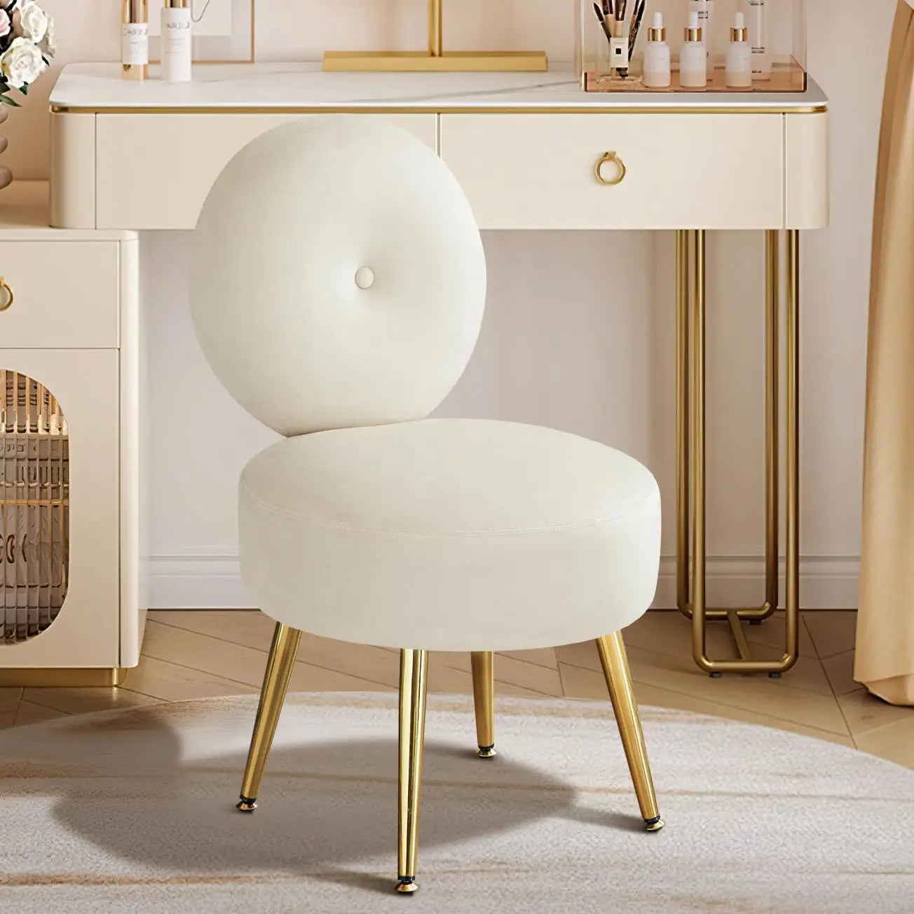 Luxury Vanity Chair with with Gold Legs