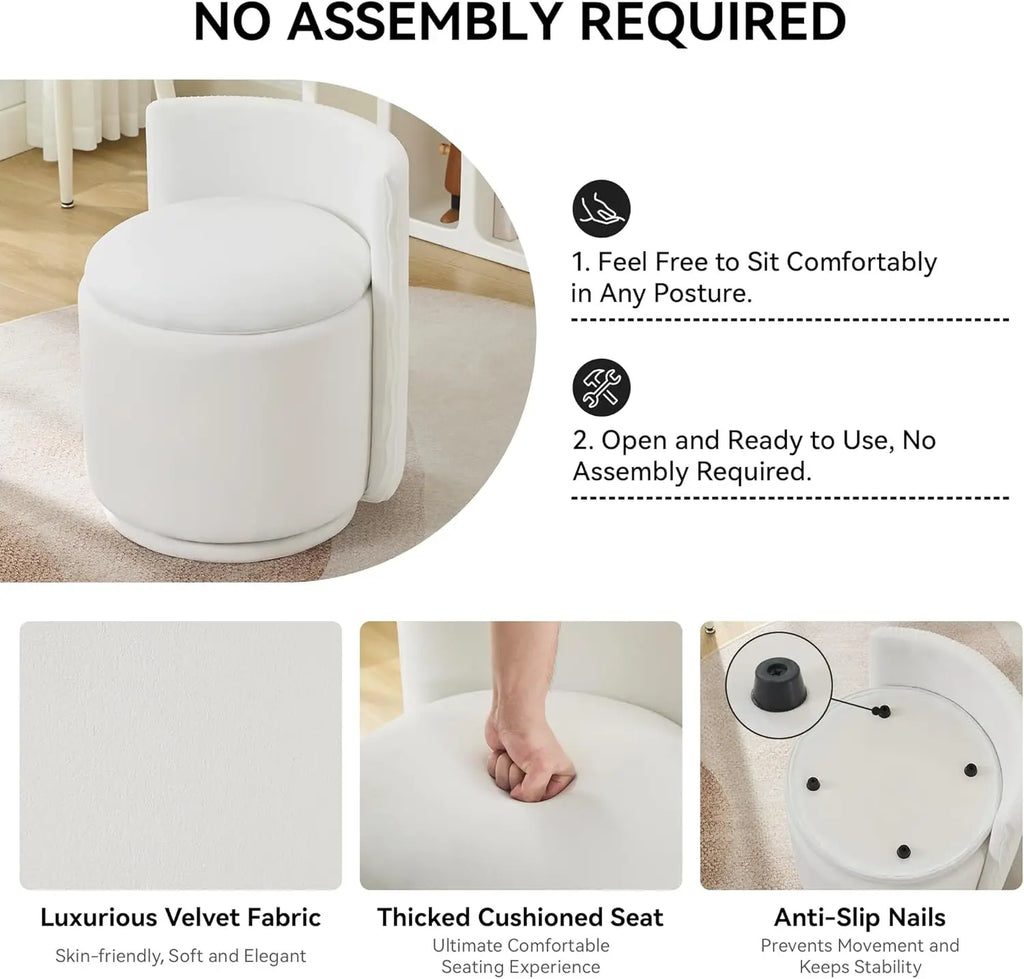 360° Swivel Dressing Table Stool - White
