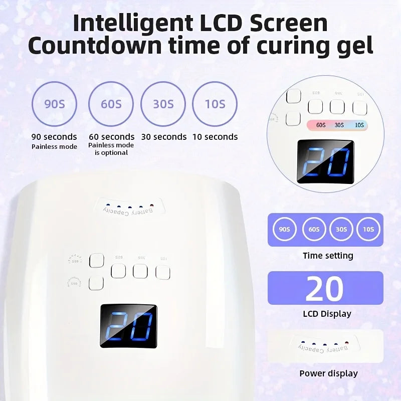 Rechargeable UV LED Nail Dryer Lamp 66W, 4 Timer Setting & 33 LED