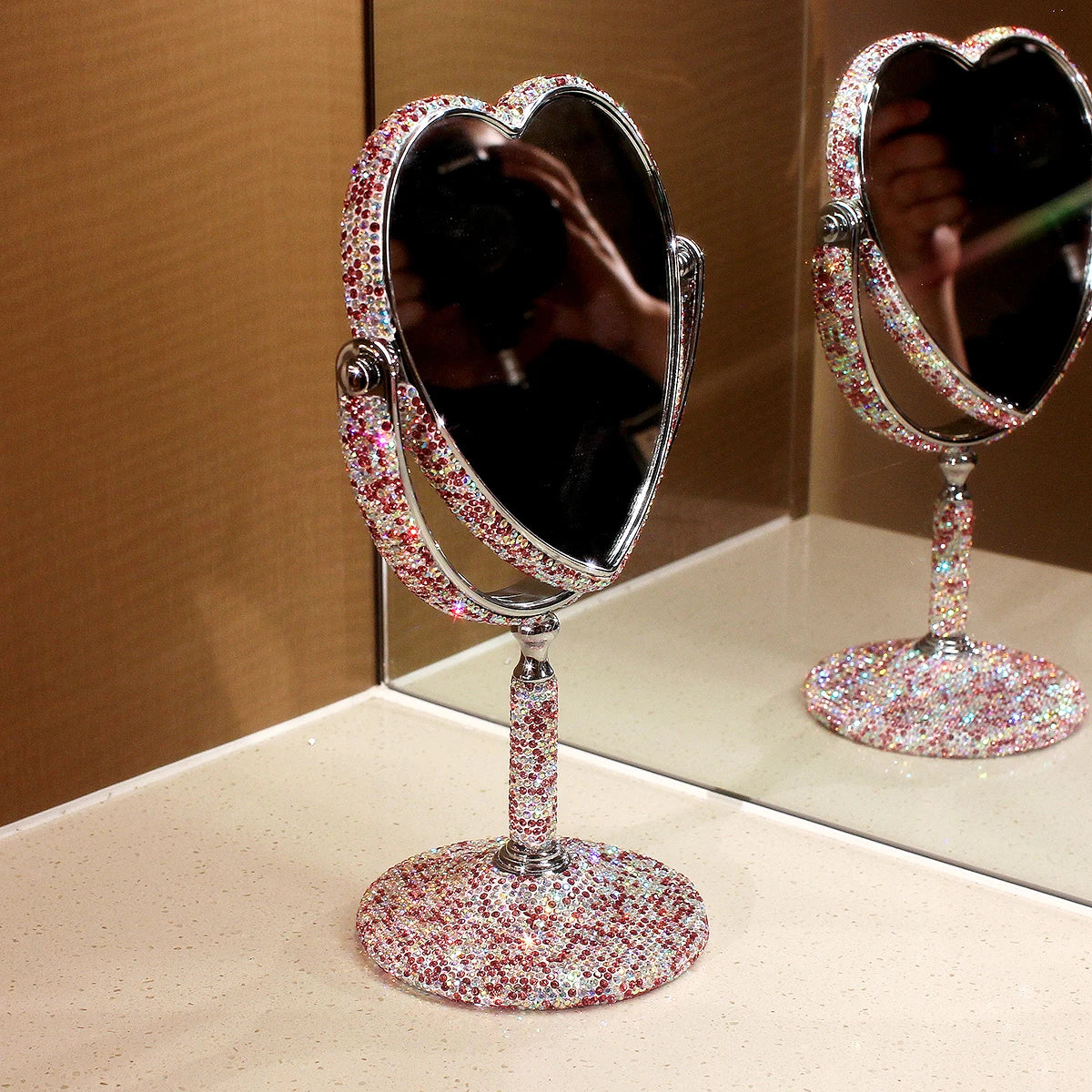 HeartGlow 360° Makeup Mirror (Double-Sided Heart Shape)