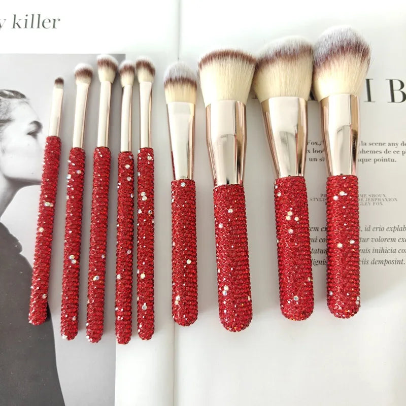 Rhinestone Makeup Brushes With Organizer Bucket