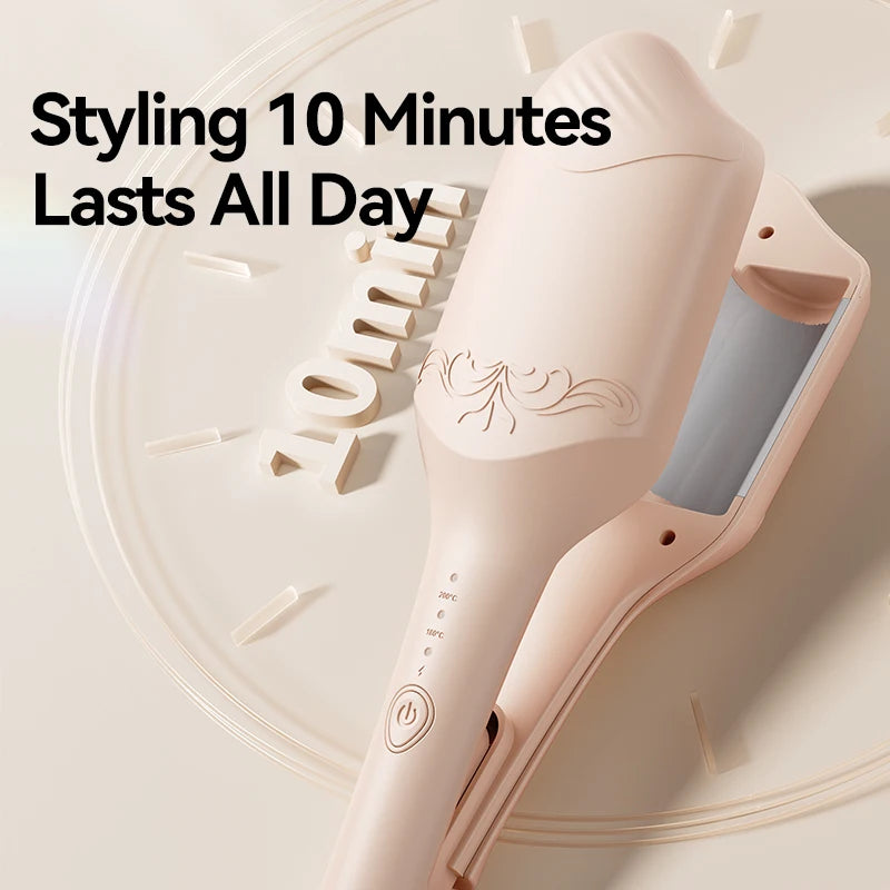 Wavy Hair Crimper with Curling Iron - Beige