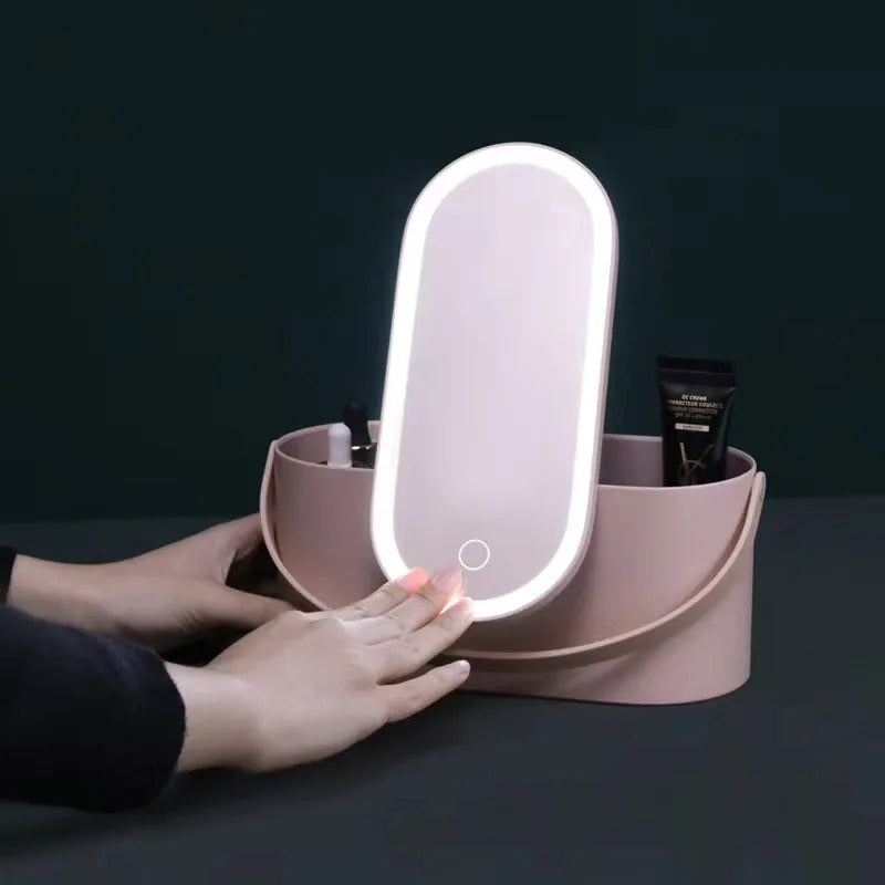 Makeup Organizer Box with LED Mirror