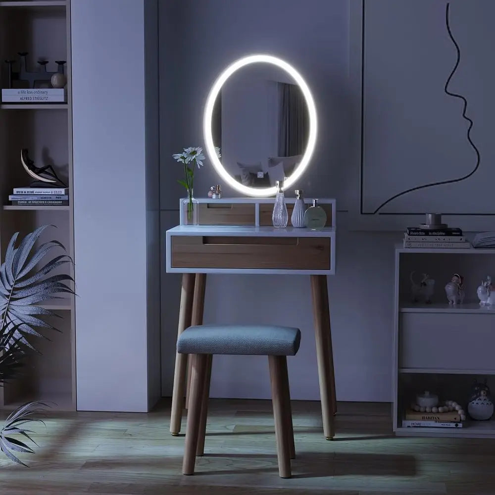 Compact Vanity Desk with Mirror and Storage for Small Spaces