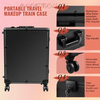 24'' Aluminum Rolling Makeup Trolley With 8 LED Lights and Stand