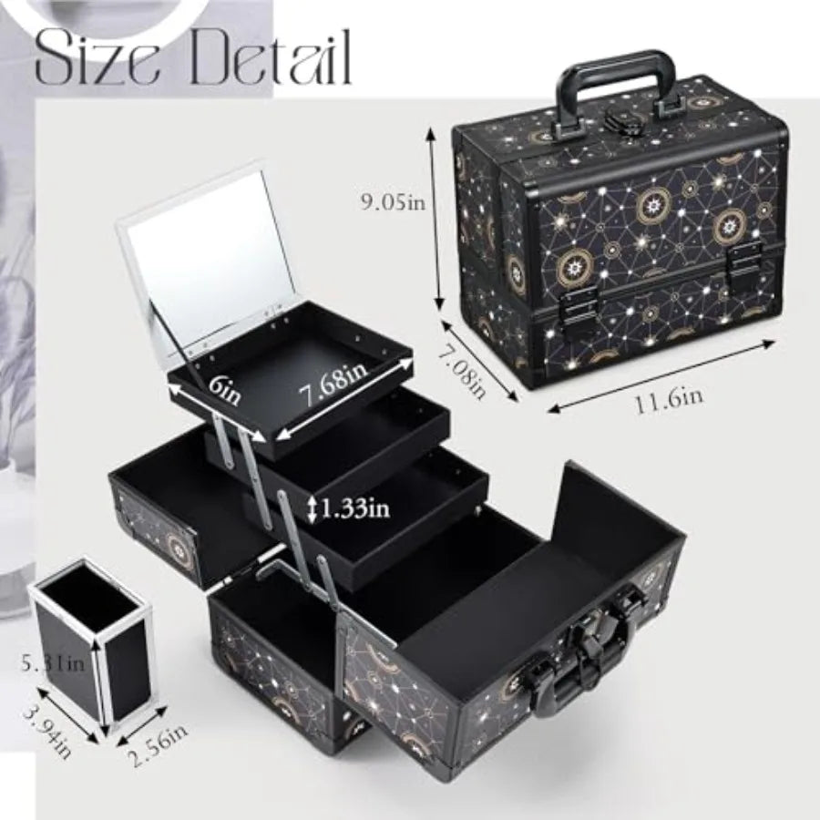 Professional Makeup Organizer Box With Mirror & 3 Trays