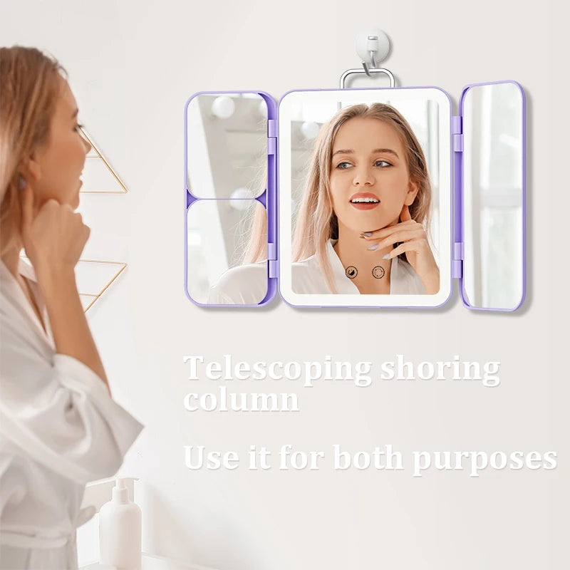 Portable Trifold Led Makeup Mirror with 1X 3X 7X Magnification