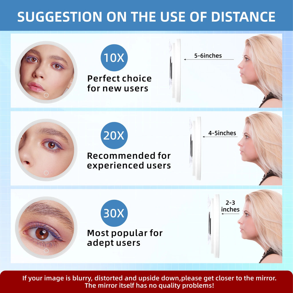 Rounded Standing Makeup Mirror With LED Light & Magnification [10X/20X/30X]