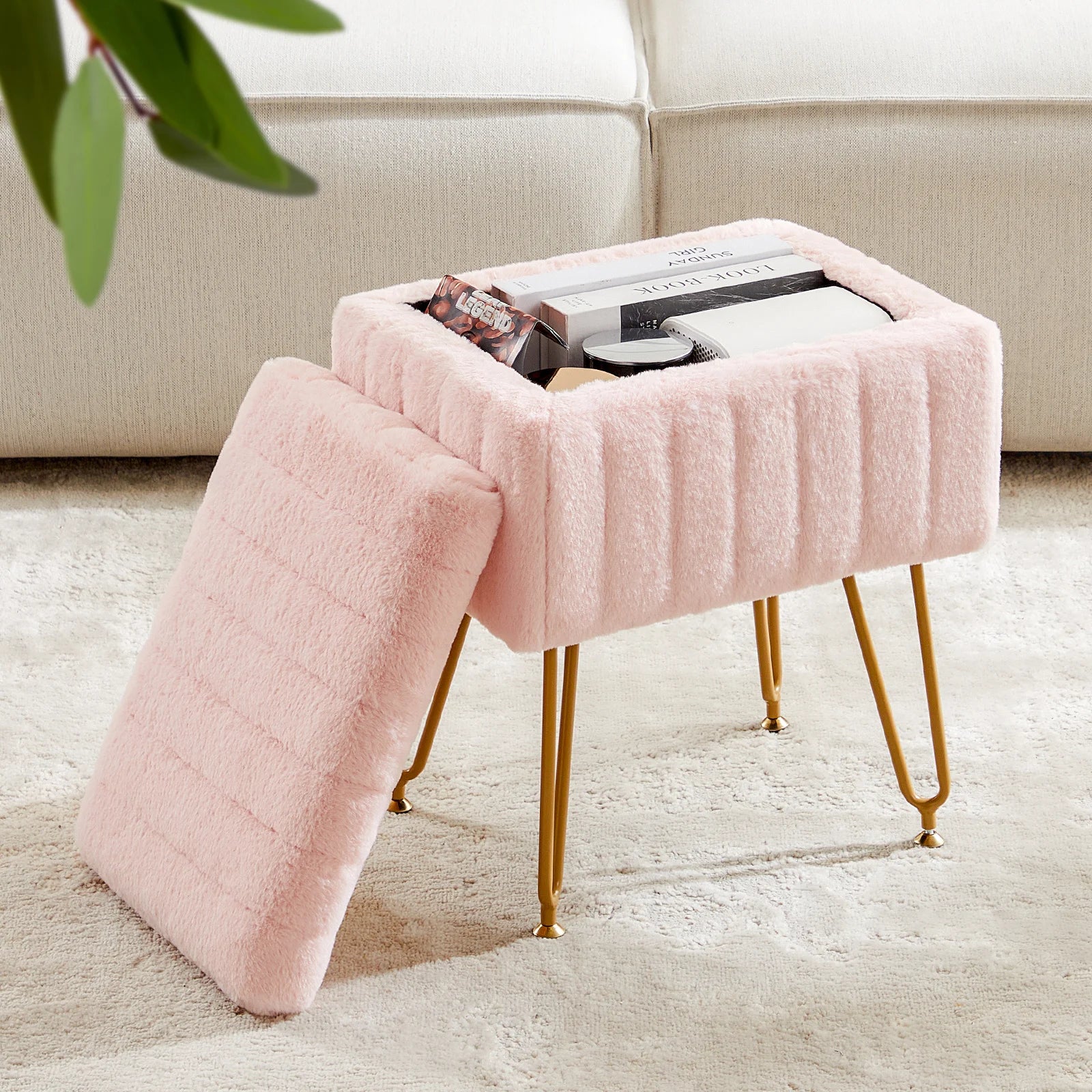 Faux Fur Vanity Desk Stool